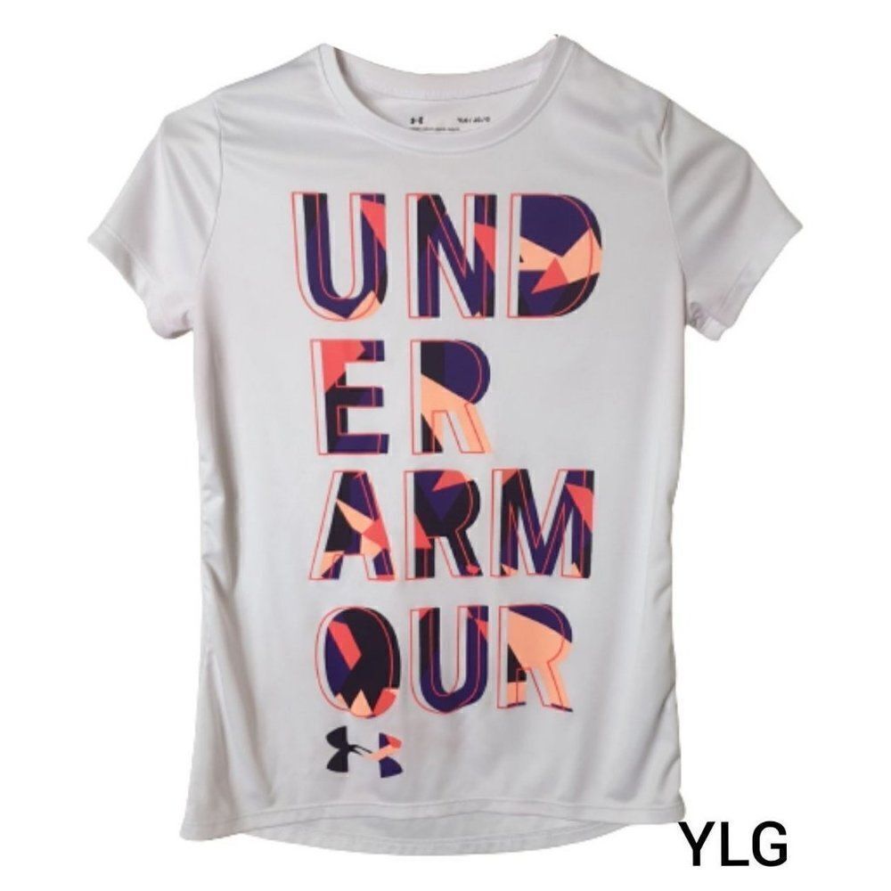 Under Armour Girls Lg UA Heatgear Hybrid 2.0 Big Logo Loose Graphic Tee L NWOT